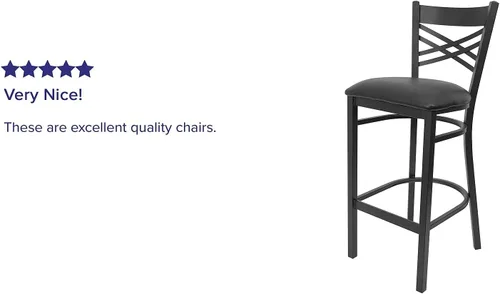 Vista 4 de Flash Furniture HERCULES Series Black ''X'' Back Metal Restaurant Barstool - Asiento de vinilo negro Asiento de vinilo negro/marco de metal negro