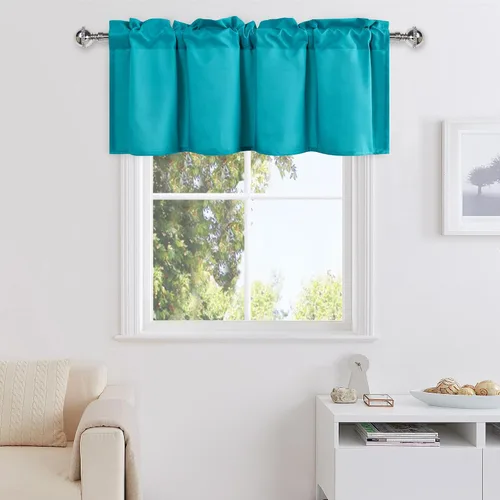 Vista 47 de DWCN Cortinas de Cenefa para Sala de Estar, Cocina, Baño/Sótano - Aqua Sólido, 1 Panel, 42 x 12 Pulgadas, Oscurecimiento de Habitación Solid Short