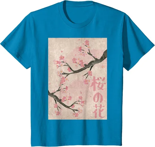 Vista 77 de Cherry Blossom Japanese Vintage Woodblock Japan Pink Sakura T-Shirt Asphalt Grey
