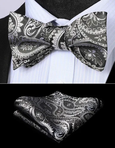 Vista 37 de HISDERN Pajaritas para hombre, corbatín de cachemira para hombre, corbata de lazo y bolsillo cuadrado, juego formal de esmoquin para boda