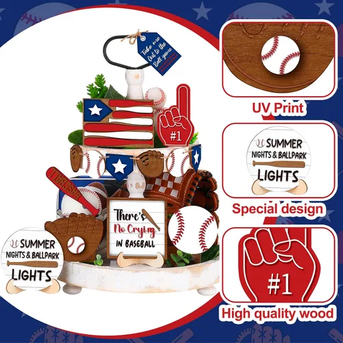 Vista 5 de FairySandy - 13 piezas de mesa de madera para decoración de mesa de béisbol Baseball Decorations, Baseball Home Decor, Season Party Supplies