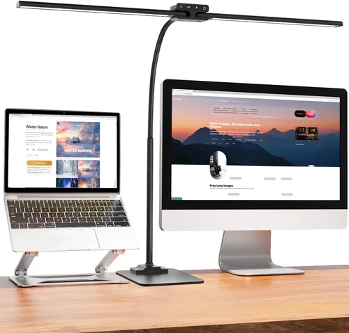 Vista 11 de EppieBasic Lámpara de escritorio LED, luz de escritorio de doble cabezal de 24 W, lámpara de mesa de trabajo de abrazadera de arquitecto, lámparas