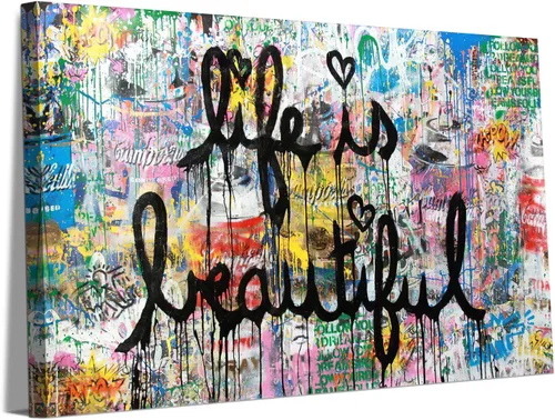 Vista 53 de Yeesjoee Graffiti Hip-Hop Style Culture - Arte de pared, póster abstracto de la vida es hermosa, impresión en lienzo colorido y moderno de pintura