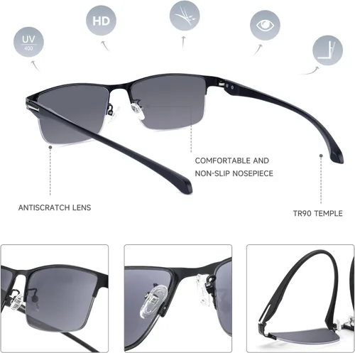 Vista 2 de SKYOAK Paquete de 2 lentes de sol de lectura prémium para hombres con protección UV400 al aire libre, TR90 lectores de sol con lente oscura Lectores