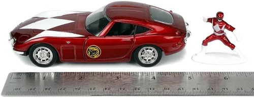 Vista 3 de Jada Toys Power Rangers 1:32 1967 Toyota 2000 GT - Coche fundido a presión y figura de 1.65 pulgadas Red Rangers, juguetes para K a partir de 8 años