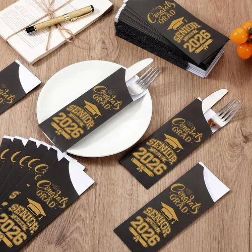 Vista 5 de Ireer 100 bolsas de papel para cubiertos de papel, fundas para utensilios de cocina para fiesta de graduación, decoración de mesa de centro de mesa