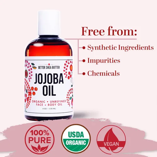 Vista 4 de Better Shea Butter Aceite de jojoba orgánico 100% puro, prensado en frío Aceite hidratante para rostro, cuerpo y cabello Aceite de masaje