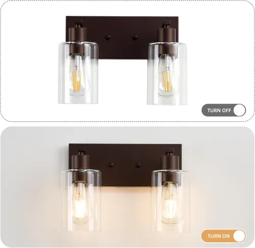 Vista 2 de 2 Luces de Iluminación para Baño, Accesorios de Iluminación de Tocador en Bronce Cepillado con Soporte de Vidrio Transparente de 33cm, Lámparas