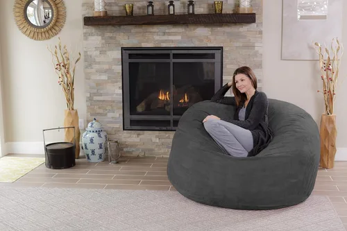 Vista 2 de Silla Chill Sack Bean Bag: muebles de espuma de memoria gigante y una tumbona grande. Gran sofá con gran cubierta de gamuza suave resistente al