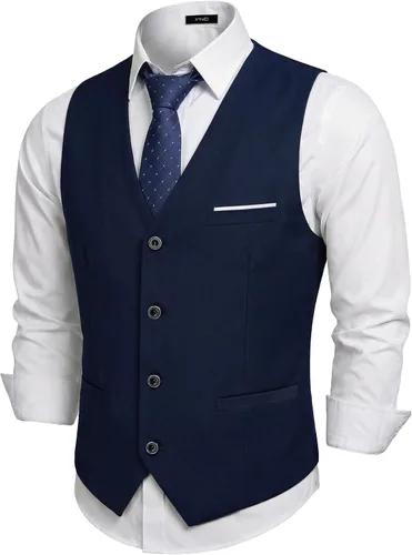 Vista 9 de Chaleco de traje de negocios para hombre, chaqueta ajustada, chalecos de traje casual Beige