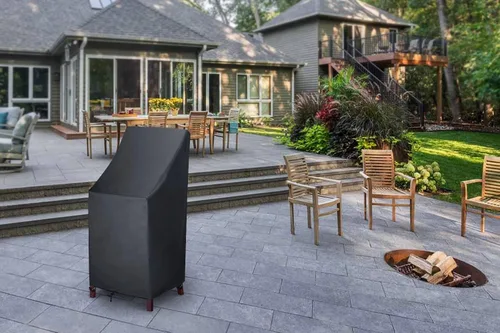 Vista 8 de Fundas para sillas de patio, respaldo alto, impermeables, 600D resistentes al agua, fundas para sillas de taburete de bar para 4 a 6 sillas