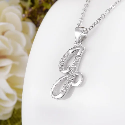 Vista 3 de Ever Faith - Collar de plata de ley 925 con dije (una letra del alfabeto en cursiva)