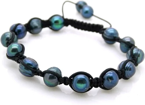 Vista 8 de Pulsera ajustable de perlas de pavo real negro para hombres y mujeres, regalo único