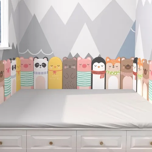 Vista 3 de SOVORM Paneles tapizados de piel sintética 3D con bonito diseño de animales, panel de pared anticolisión para decoración de pared, paquete de 8