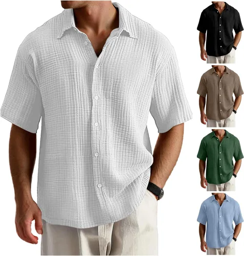Vista 4 de Camisas de manga corta con botones para hombre, suaves, holgadas, casuales, guayabera, camisas de verano hawaianas para vacaciones