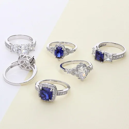 Vista 9 de BERRICLE Sterling Silver 3-Stone Wedding Engagement Promise Rings for Her, Stackable Band Ring Set for Women, Cubic Zirconia CZ - Sapphire-Blue