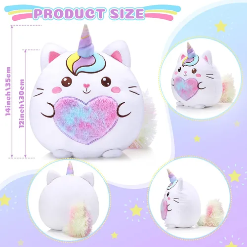Vista 2 de Leyndo Linda almohada de peluche de gatito de unicornio de 14 pulgadas, peluche Kawaii rosa suave, regalo para niñas, cumpleaños, Pascua y amantes