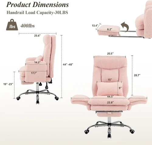 Vista 2 de Silla de oficina entrecruzada, reposabrazos abatibles para mascotas y patas Rosa