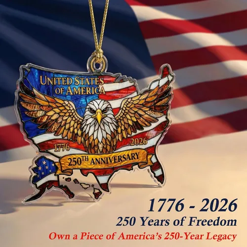 Vista 5 de Adorno de 250 aniversario de Estados Unidos – Adorno acrílico de bandera estadounidense – Mercancía de Estados Unidos 250 – Decoraciones del 4