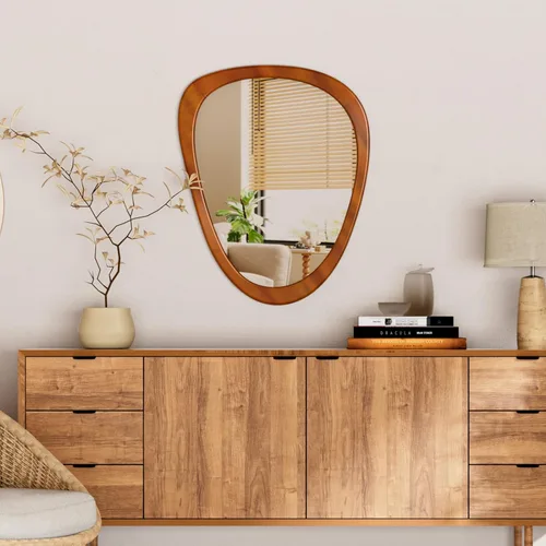 Vista 13 de Espejo de pared irregular de 22.5" x 17.5", espejo con marco de madera negra, espejo de pared asimétrico para sala de estar, dormitorio, baño