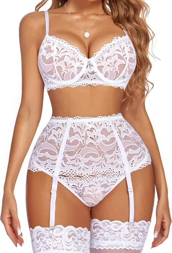 Vista 33 de Avidlove - Conjunto de lencería para mujer de cintura alta, lencería con cinturón, lencería