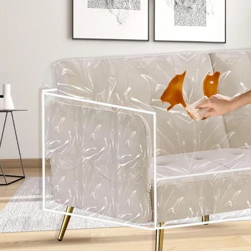Vista 5 de Funda de sofá de plástico transparente, impermeable, gruesa, protectora para mascotas, funda de sofá de vinilo resistente contra garras de gatos