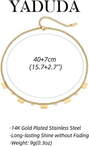 Vista 7 de YADUDA Collar rectangular de oro chapado en oro de 14 quilates, delicado collar de oro para mujer a la moda, chapado en oro, No es una piedra