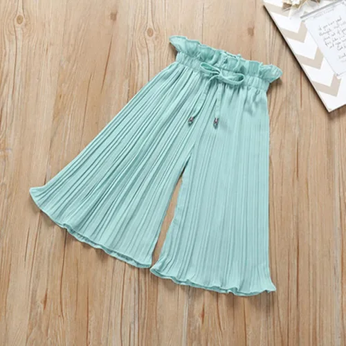 Vista 3 de Conjuntos de ropa para niñas pequeñas de verano con girasol, camiseta de gasa fruncida, pantalones sueltos para niños (verde menta, 3 años)