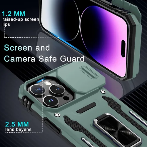 Vista 64 de DEERLAMN Funda para iPhone Xs Max con funda deslizante para cámara + protector de pantalla, soporte giratorio de anillo de grado militar a prueba