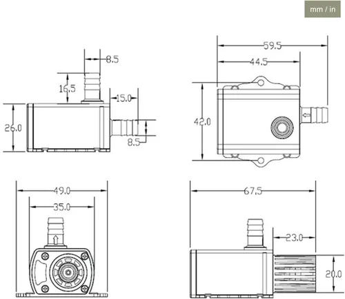 Vista 4 de DC12V 10W Bombas de agua sumergibles, bomba de fuente de agua sumergible de 0-400L/H, bombas de fuente de agua sin escobillas micro para fuente