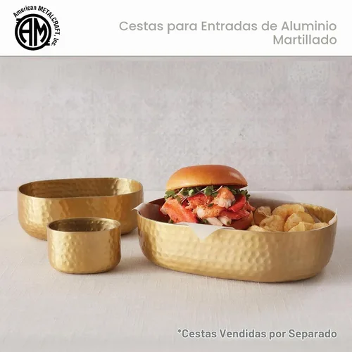 Vista 6 de American Metalcraft ABHG69 - Cesta de Entrée de Aluminio Martillado, Ovalada, Dorada, 48 Onzas Dorado