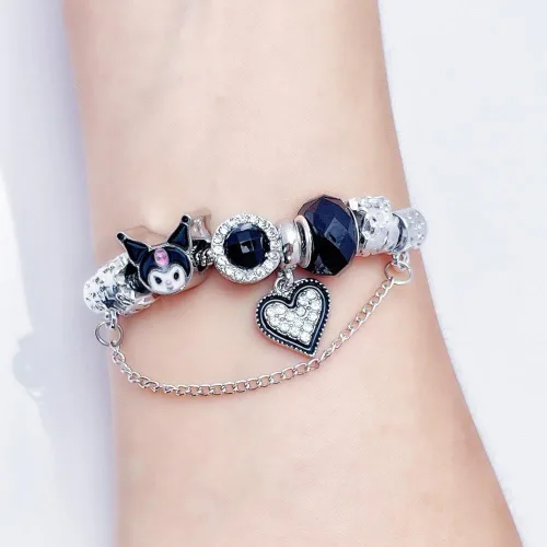 Vista 2 de Pulsera con dijes Kawaii, pulsera ajustable de Hello Kitty, regalos de joyería de moda para mujeres y niñas