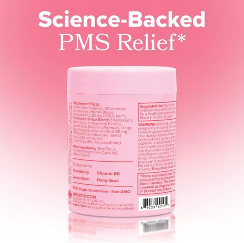 Vista 3 de O Positiv FLO Vitaminas PMS para Mujer, 30 Porciones (Paquete de 1) - Alivio Proactivo del Síndrome Premenstrual - Aborda los brotes hormonales