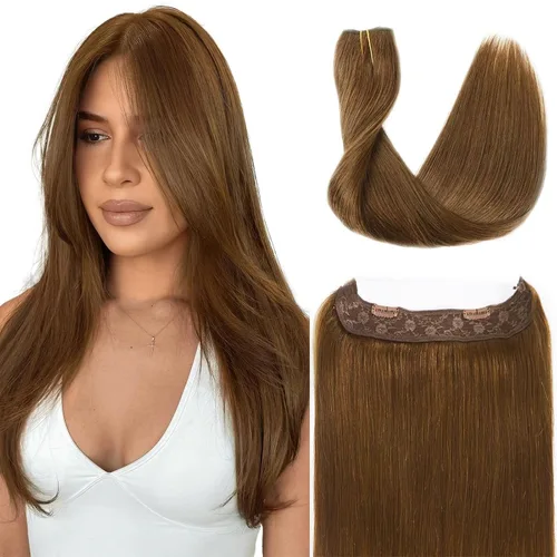 Vista 19 de Tinashe Extensiones de cabello humano real con alambre, lacio, 12 pulgadas, 2.47 onzas, rubio claro, con reflejos rubio dorado, extensiones