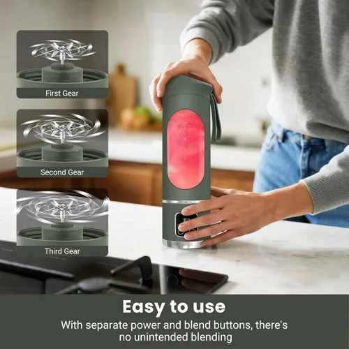 Vista 4 de Batidora portátil para batidos, 500ML USB recargable Juicer Cup (verde)