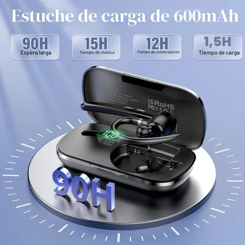 Vista 4 de Auriculares Bluetooth 2026, auriculares inalámbricos Bluetooth 5.3, auriculares de una sola oreja de 90 horas con audio APTX HD y botón de silencio