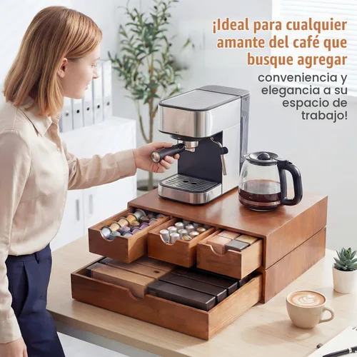 Vista 7 de Caja de té de madera del café del cajón del tenedor de la vaina Color madera