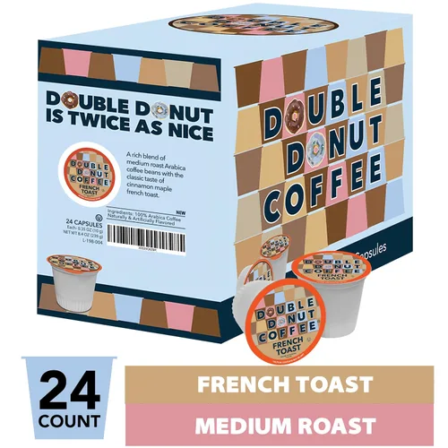 Vista 102 de Double Donut Coffee Cápsulas de Café Half Caff, Cápsulas de Café de Media Cafeína de Porción Individual para Cafeteras Keurig K Cup, Tostado Medio