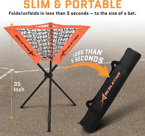 Vista 4 de ACELETIQS Baseball Softball Portable Batting Practice Ball Caddy, Use During Training and Drills, Save Your Back No More Bending, Holds up to 60