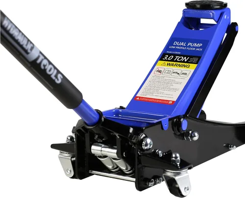 Vista 7 de PULLAFUN Gato de piso de perfil bajo de 3 toneladas, capacidad de 6600 libras con pistón doble, bomba de elevación rápida de acero estable