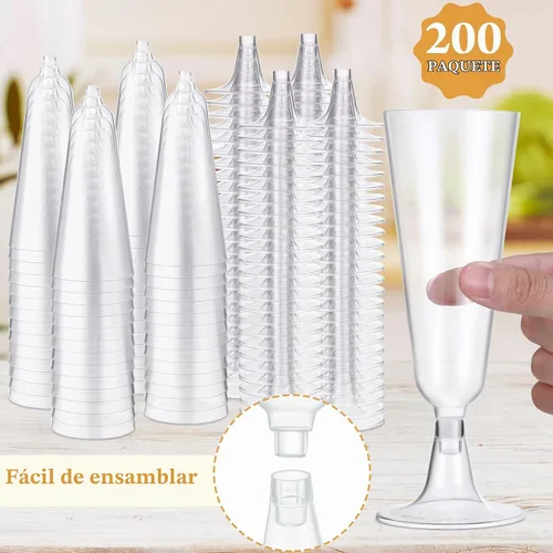 Vista 2 de CHENGU Paquete de 200 copas de champán de plástico de 5 onzas, copas de vino desechables para tostar, copas de champán para bodas, fiestas, copas