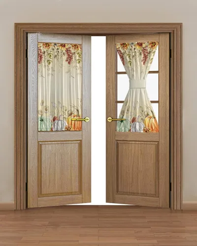 Vista 39 de Cortinas de puerta francesa de Navidad para ventana de puerta, panel de cortina con bolsillo para barra con alzapaños para luz lateral delantera