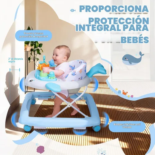 Vista 6 de Andador de bebé con ruedas, música y luces plegable Baby Walker Azul