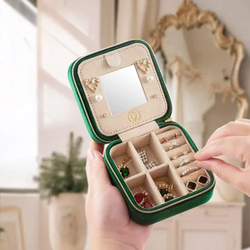 Vista 2 de Joyero de viaje de terciopelo de felpa, organizador de joyas de viaje, estuche de viaje para joyas, caja de joyería de viaje, pequeña caja