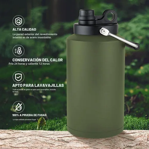 Vista 3 de Botella de agua de 1 galón aislada con popote, botella de agua de acero inoxidable de 128 onzas, boca ancha, doble vacío, apta para lavavajillas