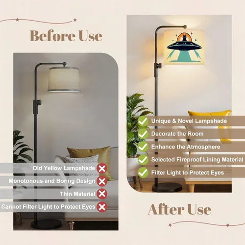 Vista 5 de Drum Lampshade Mid Century Black Cat Starry Lights Retro Style Medium Lamp Shade Replacement Linen Fabric Lampshades for Bedside Table Lamp Floor