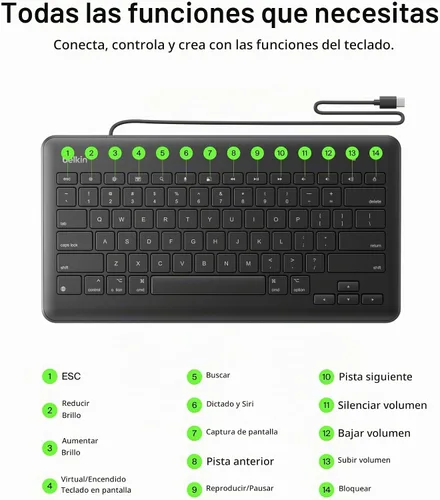 Vista 5 de Belkin Teclado con cable para Apple iPad con cable Lightning, funciona con Apple iPad, iPad Pro, iPad Mini, modelos iPad Air con puerto Lightning