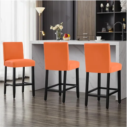Vista 10 de Juego de 3 taburetes de bar de piel sintética de 26 pulgadas, modernas sillas de bar tapizadas de altura de barra, taburetes de bar con patas
