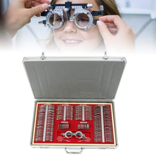 Vista 6 de Juego de lentes ópticas de prueba de oftalmología, kit de optometría, marco de prueba ajustable, optometría, óptica, gafas de prueba oculares, borde
