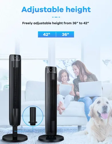 Vista 7 de Ventilador de torre con control remoto, ventilador portátil oscilante silencioso y potente de 42 pulgadas con pantalla LED y temporizador